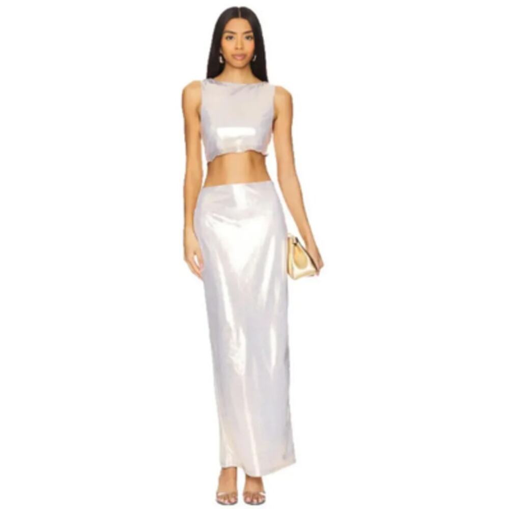 Superdown Pearl Maxi Set Tank top + Skirt Pale Gold Metallic Size Medium / Small